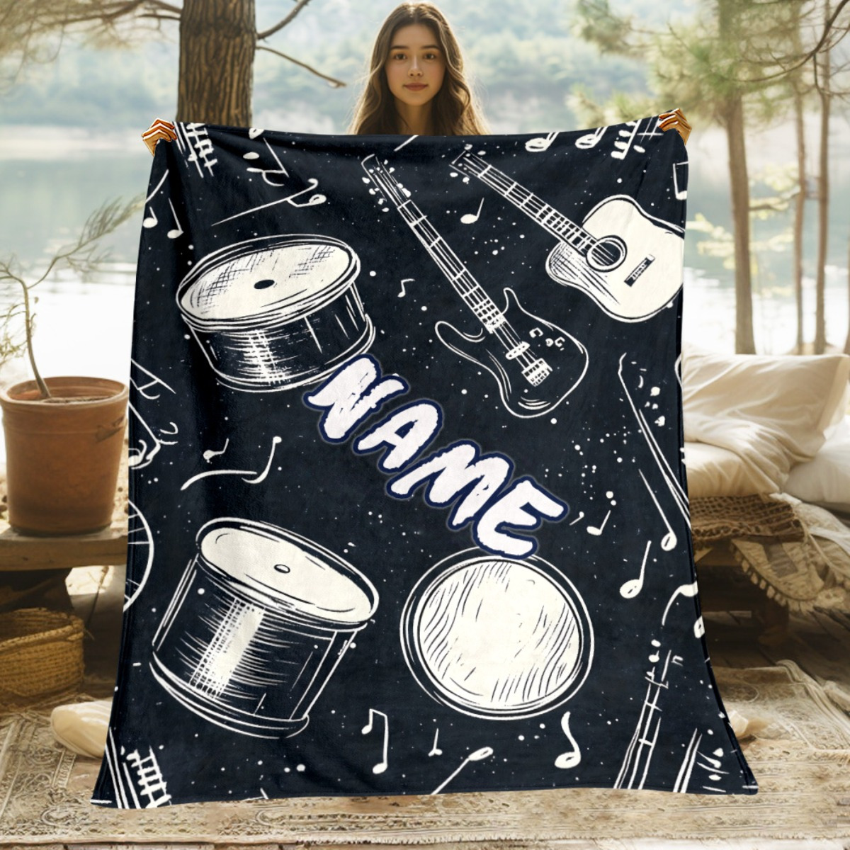 Musical Instrument Name - Personalized Music Lover's Blanket Custom Name